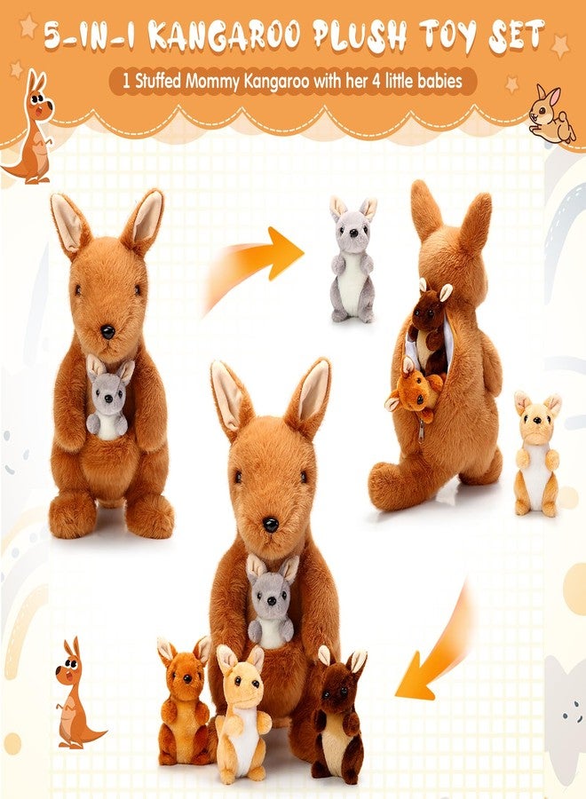 Arrowbash 5 Pcs Kangaroo Stuffed Animals, 12 Inch Large Plush Mommy Kangaroo with 4 Little Babies Soft Plush Stuffed Animals Set for Boys and Girls Easter Christmas Birthday Party Favors - Image 3